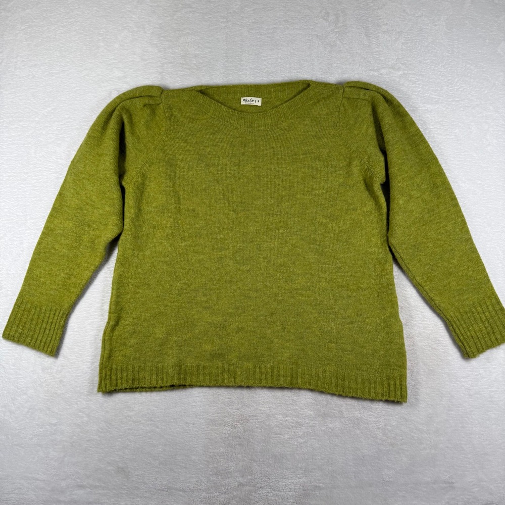Mi & Co Barcelona Green Merino Wool Blend Puff Shoulder Boat Neck Sweater Small